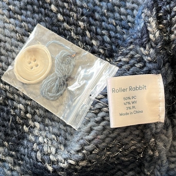 Roller Rabbit LILLIEN CARDIGAN SWEATER Blue Metallic Wool Blend- M/L - Picture 6 of 9